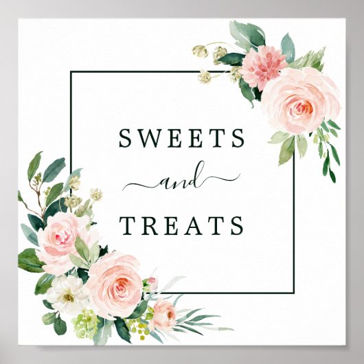 Blush Pink Bloom Sweets & Treatment Dessert Table Poster (Voorkant)