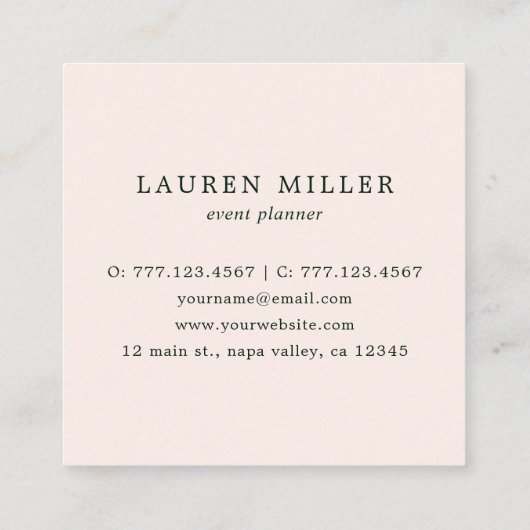 Blush Pink Bloom Waterverf Floral Vierkante Visitekaartje (Achterkant)