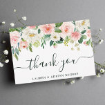 Blush Pink Bloom Weddenschap Hartelijk dank Bedankkaart<br><div class="desc">Deze bruiloft bedankt je kaart heeft geverfde waterverf bloemen in een blote roze,  witte en groene bladeren. Voor meer geavanceerde aanpassing van dit ontwerp,  te klikken gelieve de "meer"verbinding aanpassen. Overeenkomende objecten zijn ook beschikbaar.</div>