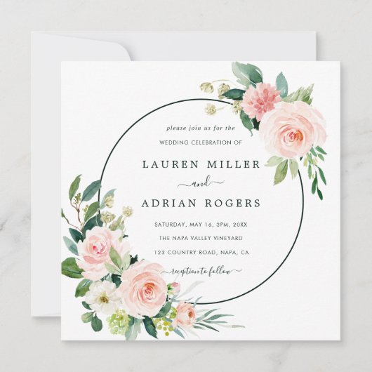 Blush Pink Bloom Weddenschap Square Kaart (Voorkant)