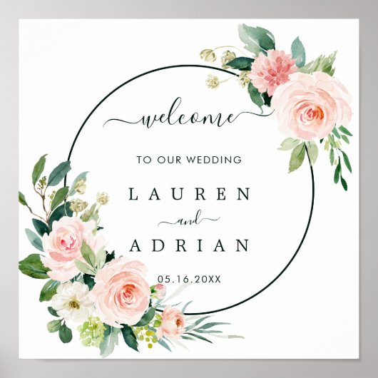 Blush Pink Bloom Weddenschap Welkomstvierkant Teke Poster (Voorkant)