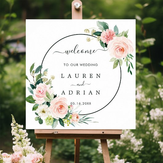Blush Pink Bloom Weddenschap Welkomstvierkant Teke Poster