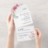 Blush Pink Bloom Wedding All In One Uitnodiging (Afscheurbaar)