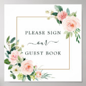 Blush Pink Bloom Wedding Guest Book Square Poster (Voorkant)