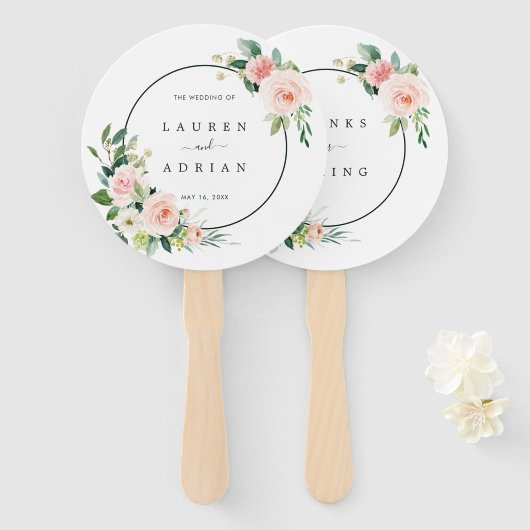 Blush Pink Bloom Wedding Hand Fan Handwaaier (Voorkant en achterkant)