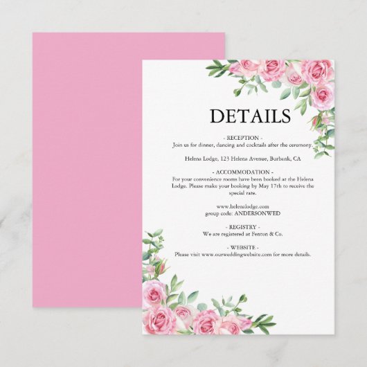 Blush Pink Bloom Wedding Informatiekaartje (Voorkant / Achterkant)