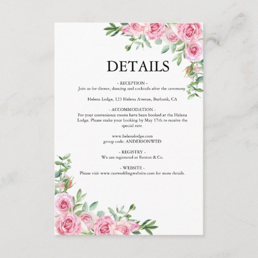 Blush Pink Bloom Wedding Informatiekaartje (Voorkant)
