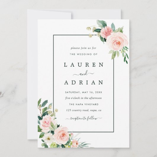 Blush Pink Bloom Wedding Kaart (Voorkant)
