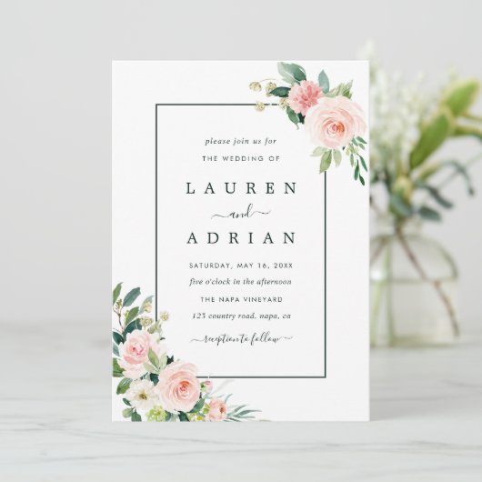 Blush Pink Bloom Wedding Kaart (Staand voorkant)