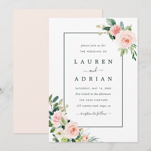 Blush Pink Bloom Wedding Kaart (Voorkant / Achterkant)