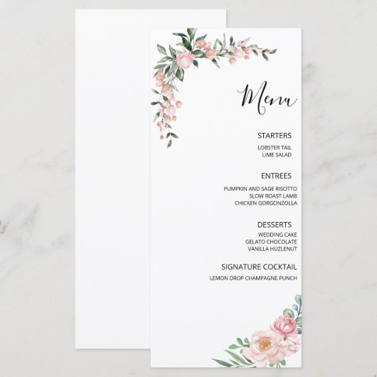 Blush Pink Bloom Wedding Menu (Voorkant / Achterkant)