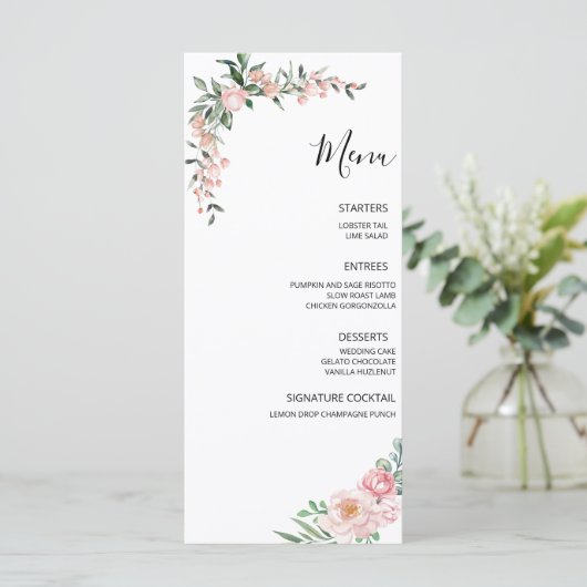 Blush Pink Bloom Wedding Menu (Staand voorkant)