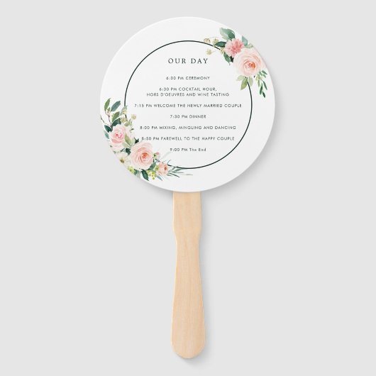 Blush Pink Bloom Wedding Program Handwaaier (Achterkant)