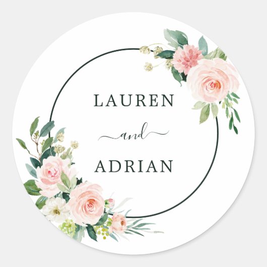 Blush Pink Bloom Wedding Ronde Sticker (Voorkant)