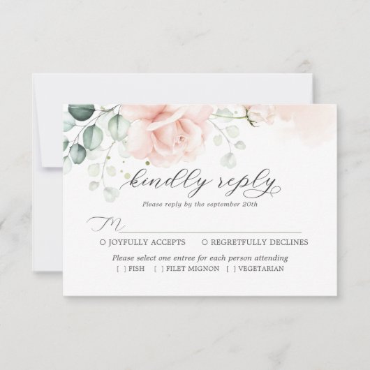 Blush Pink Bloom Wedding RSVP-kaart RSVP Kaartje (Voorkant)