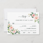 Blush Pink Bloom Wedding RSVP met maaltijdkeuze (Voorkant)