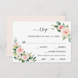 Blush Pink Bloom Wedding RSVP met maaltijdkeuze
