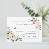 Blush Pink Bloom Wedding RSVP met maaltijdkeuze Kaartje (Staand voorkant)