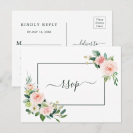 Blush Pink Bloom Wedding RSVP met maaltijdkeuze Uitnodiging Briefkaart