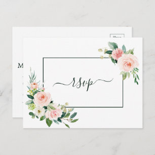 Blush Pink Bloom Wedding RSVP met maaltijdkeuze Uitnodiging Briefkaart