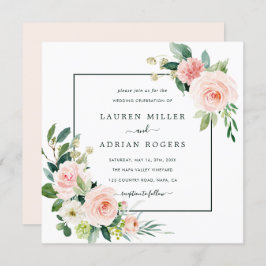 Blush Pink Bloom Wedding Square Kaart