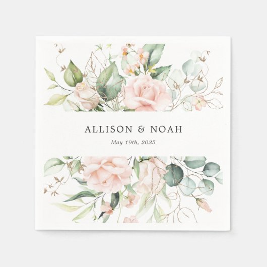 Blush Pink Blooms bruiloft servetten (Voorkant)