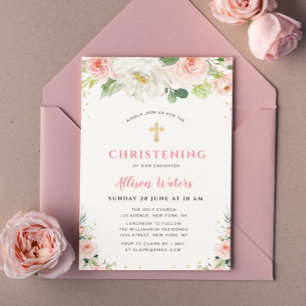 blush pink blooms Doopuitnodiging Kaart