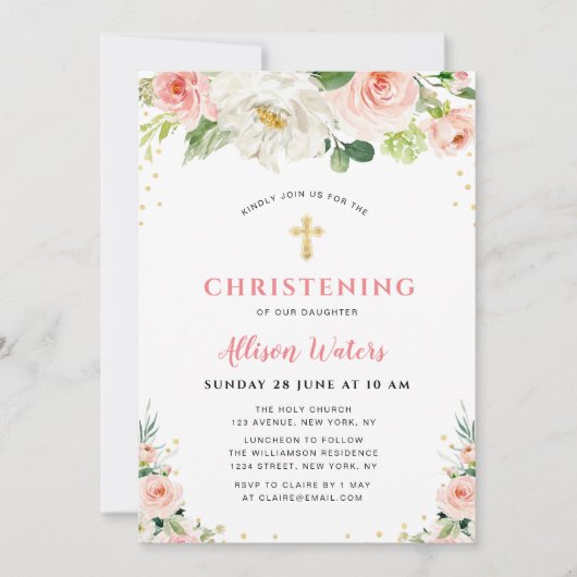 blush pink blooms Doopuitnodiging Kaart (Voorkant)