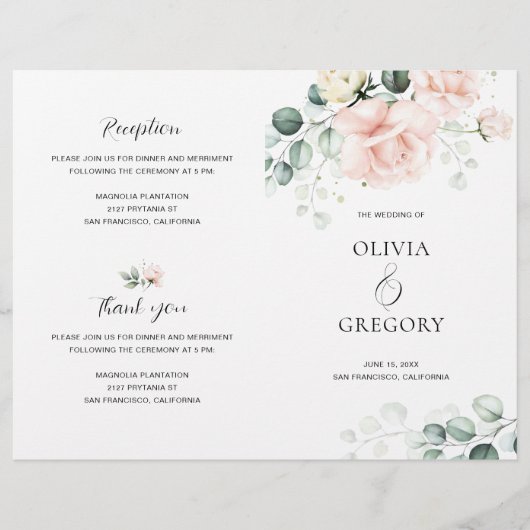 Blush Pink Blooms Wedding Programma (Voorkant)