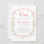 Blush Pink Blossom Bloemen 1e Verjaardagsfeest Kaart (Voorkant)