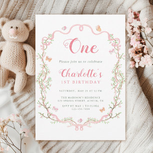 Blush Pink Blossom Bloemen 1e Verjaardagsfeest Kaart