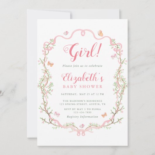 Blush Pink Blossom Bloemen Meisje Baby shower Kaart (Voorkant)