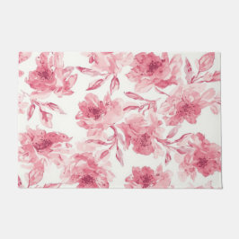 Blush Pink Blossoms Watercolor Painted Airy Floral Deurmat