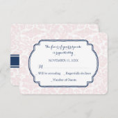 Blush Pink Blue Damask RSVP Weddenkaart (Voorkant / Achterkant)