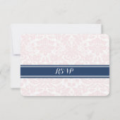 Blush Pink Blue Damask RSVP Weddenkaart (Achterkant)