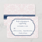 Blush Pink Blue Damask RSVP Weddenkaart Kaartje (Voorkant / Achterkant)