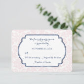 Blush Pink Blue Damask RSVP Weddenkaart Kaartje (Staand voorkant)
