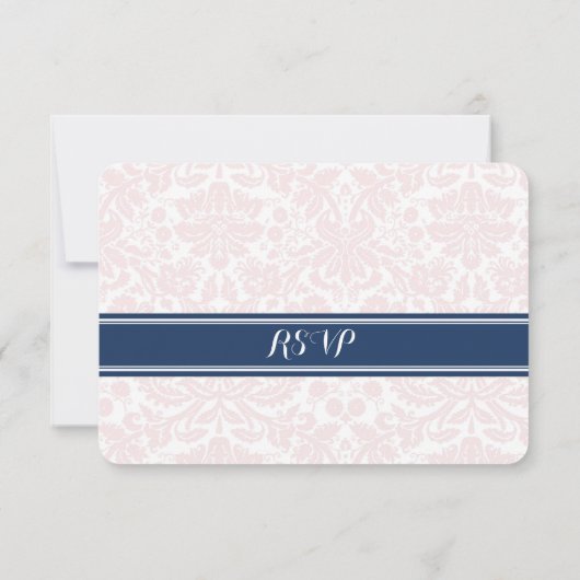 Blush Pink Blue Damask RSVP Weddenkaart Kaartje (Achterkant)