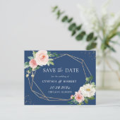 Blush Pink Blue Floral Geometric Save the Date Briefkaart (Staand voorkant)