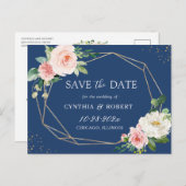 Blush Pink Blue Floral Geometric Save the Date Briefkaart (Voorkant / Achterkant)