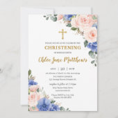 Blush Pink Blue Floral Gold Baptisme Christening  Kaart (Voorkant)