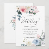 Blush Pink Blue Floral Tropical Beach Boho Wedding Kaart (Voorkant / Achterkant)