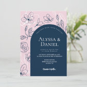 Blush Pink Blue Florals laat modern boogontwerp Kaart (Staand voorkant)