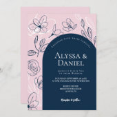 Blush Pink Blue Florals laat modern boogontwerp Kaart (Voorkant / Achterkant)