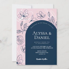 Blush Pink Blue Florals laat modern boogontwerp Kaart