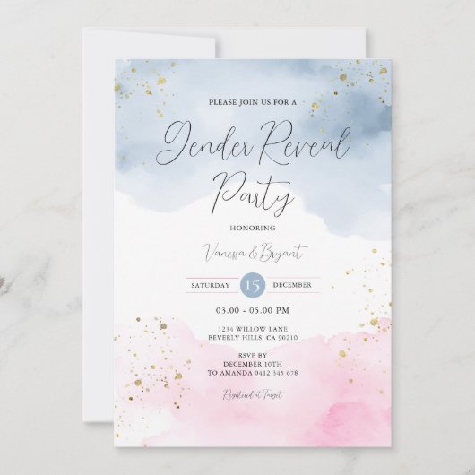 Blush Pink & Blue Geslacht Onthullen Gouden Glitte Kaart (Voorkant)