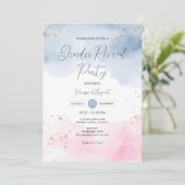 Blush Pink & Blue Geslacht Onthullen Gouden Glitte Kaart (Staand voorkant)
