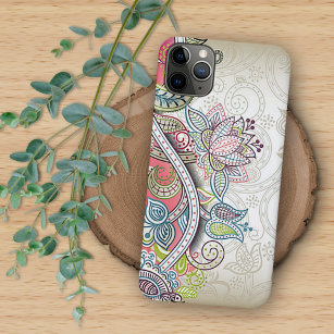 Blush Pink Blue Green Paars Paisley Floral Art iPhone 13 Pro Max Hoesje
