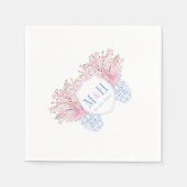 Blush Pink Blue Monogram Weddenschap Servet (Voorkant)