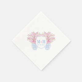  Blush Pink Blue Monogram Weddenschap Servet